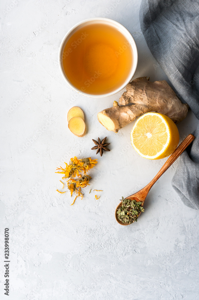 Herbal tea. Treat cold and flu. Healthy beverage. Vertical photo. Herbal tea. Treat cold and flu. Healthy beverage. Vertical photo.