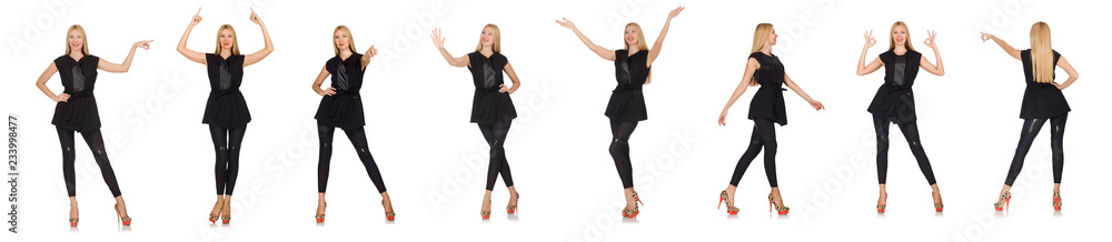 Pretty woman in tight black pants isolated on white Pretty woman in tight black pants isolated on white