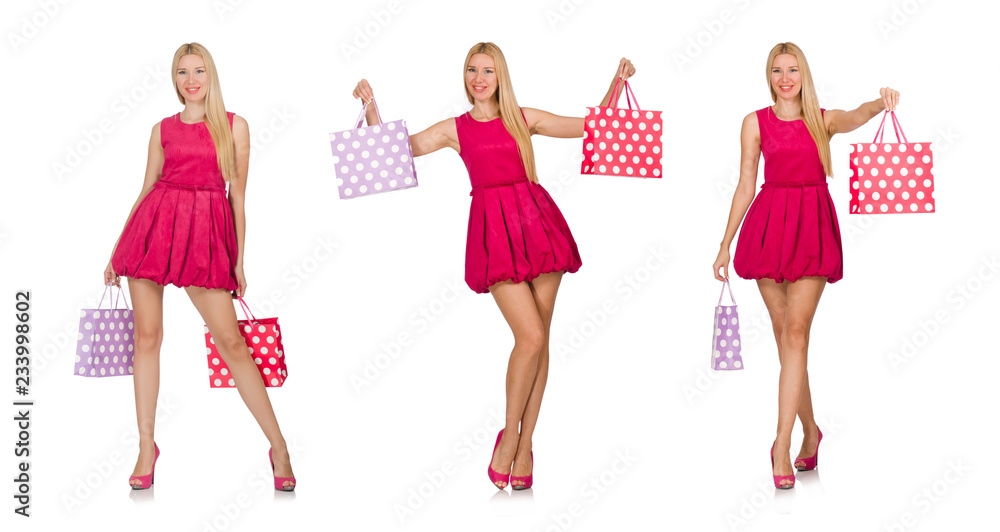 Woman with shopping bags isolated on white Woman with shopping bags isolated on white