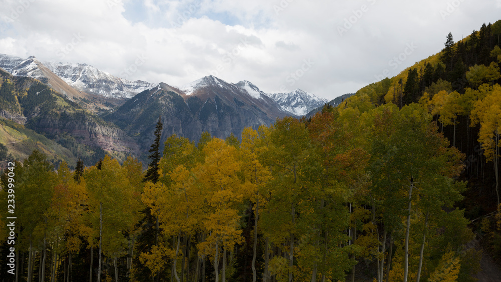 Telluride, Colorado in the fall.  Golden in color and beautiful mountain views