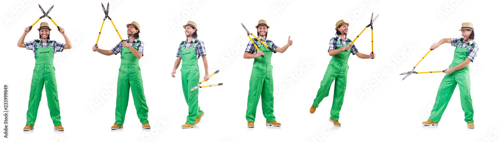 Funny man with shears isolated on white Funny man with shears isolated on white