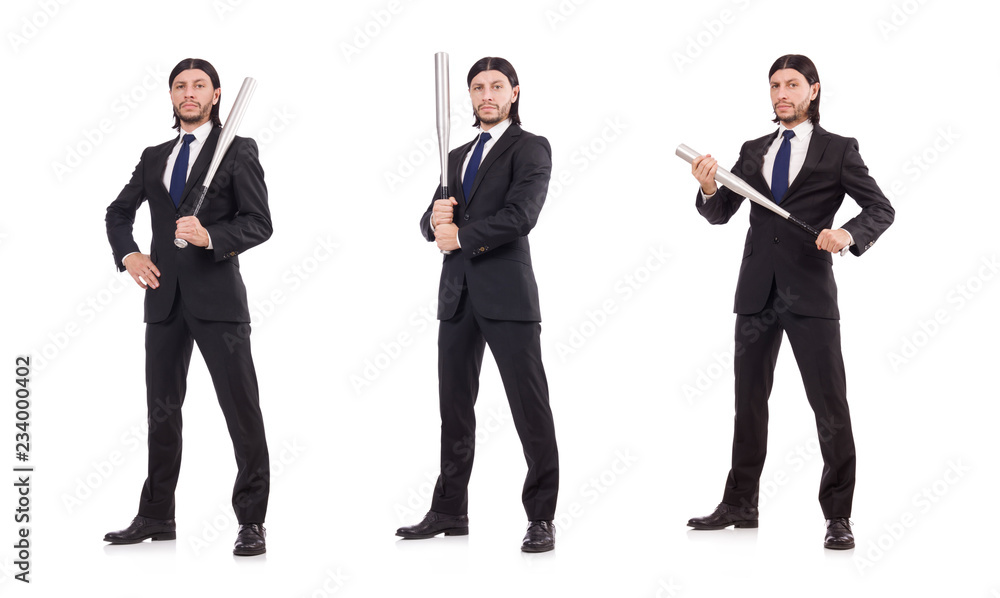 Man with baseball bat isolated on white Man with baseball bat isolated on white