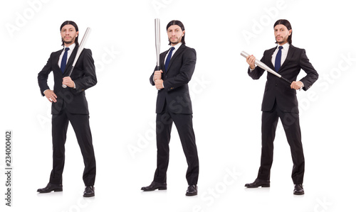 Man with baseball bat isolated on white