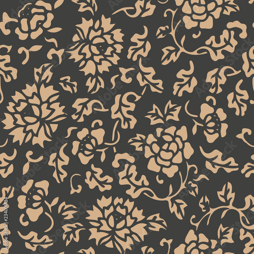 Vector damask seamless retro pattern background spiral cross botanic garden flower peony leaf