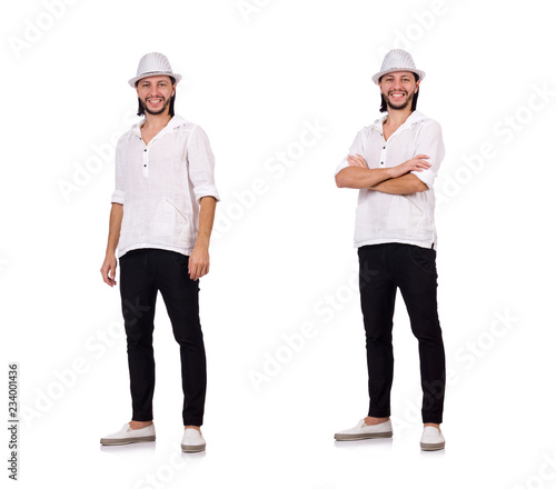 Young man in hat isolated on white