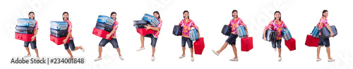 Man travelling with suitcases isolated on white