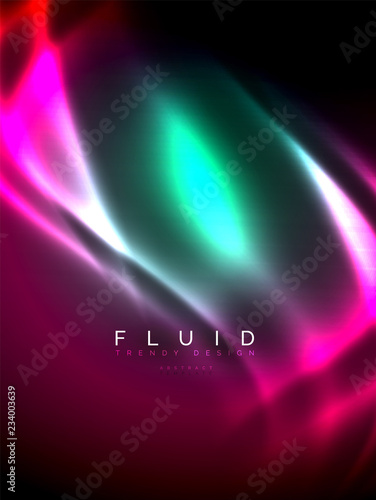 Neon glowing wave, magic energy and light motion background. Vector illustration
