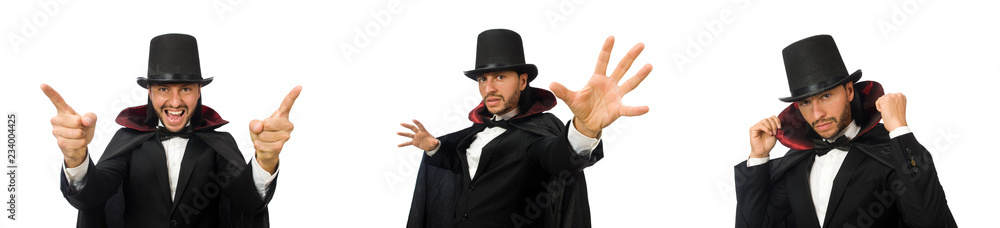 Man magician isolated on white Man magician isolated on white