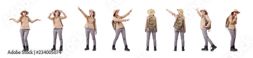 Fotografie Woman wearing safari hat on white