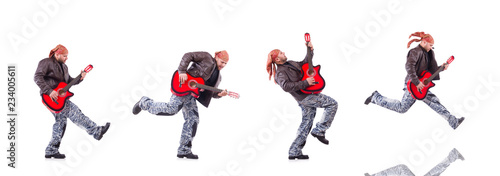 Guitar player isolated on white