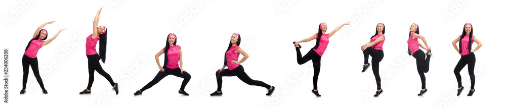 Woman doing exercises on white Woman doing exercises on white