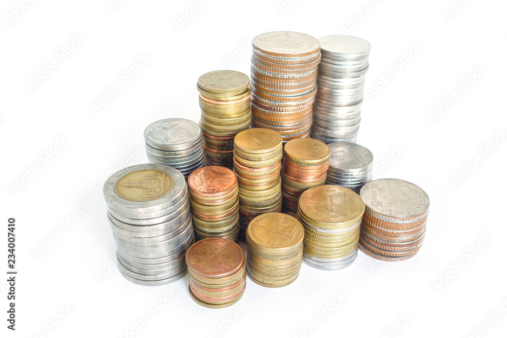 coins money on white background. coins money on white background.