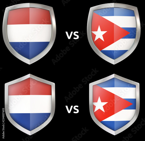 Free Download Sports and military confrontation between countries. Shields with flags in 3D isolated. - GFXLoad
