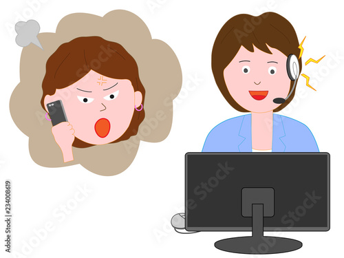 消費者の苦情に対するカスタマーセンターの女性の対応。