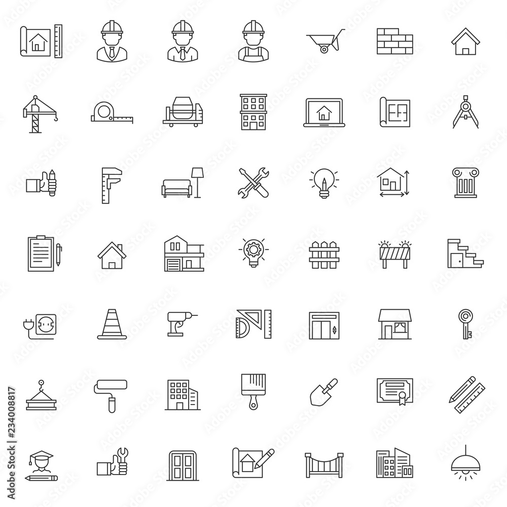 set of architecture construction icon, with simple outline concept and editable stroke, vector eps 10