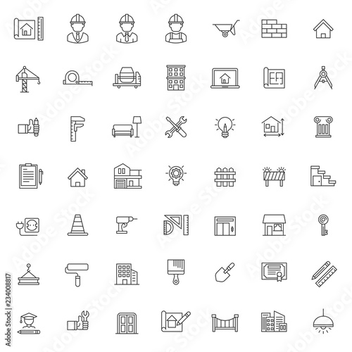 set of architecture construction icon, with simple outline concept and editable stroke, vector eps 10