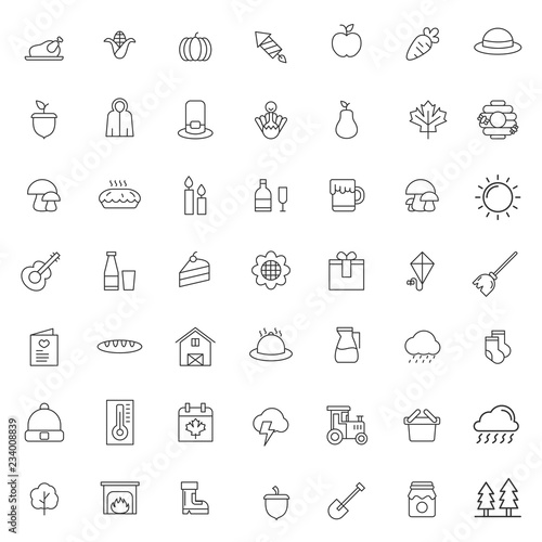 big set of autumn holidays icons vector design with simple outline and modern style, editable stroke