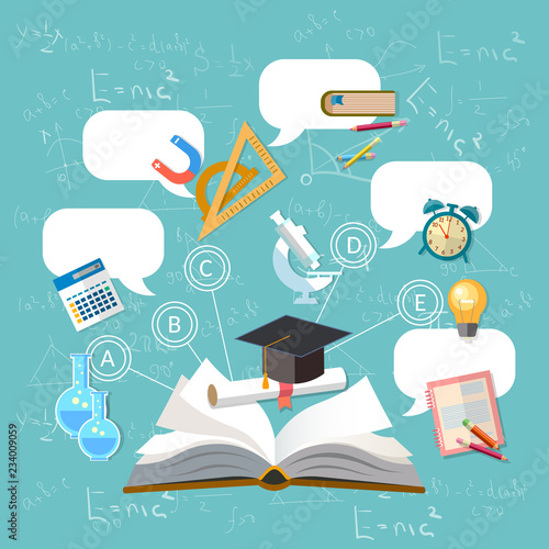 Education, open book, effective modern education template design. Back to school concept