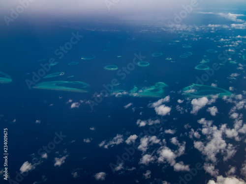 An aerial view of the Maldives in the Indian Ocean