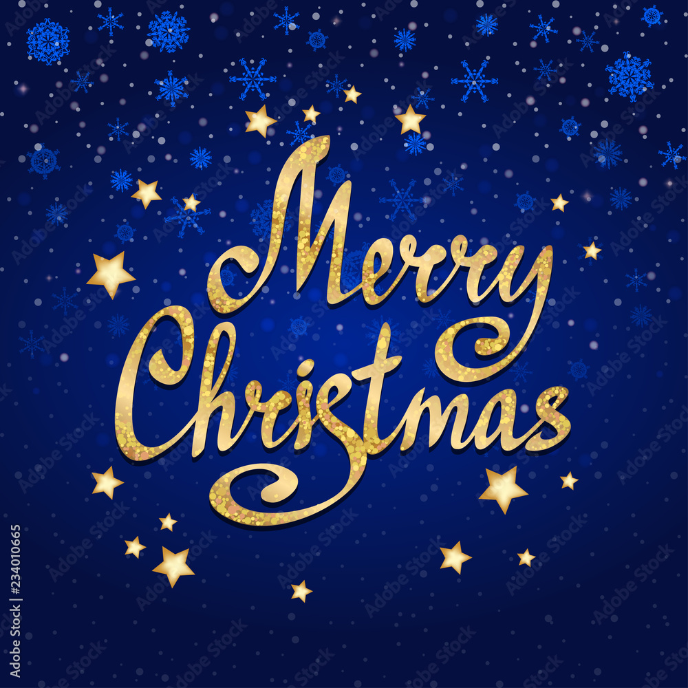 Merry Christmas calligraphic lettering with stars. Vector card template. Merry Christmas calligraphic lettering with stars. Vector card template.