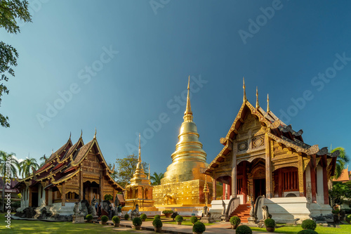 Wat Phra Singh temple with blue sky Chiang Mai Thailand