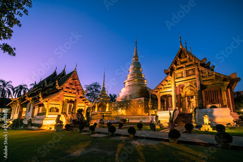 Wat Phra Singh temple with twilight sky Chiang Mai Thailand