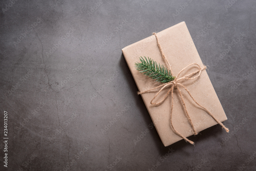 Christmas gift box with copy space on black background. Christmas gift box with copy space on black background.