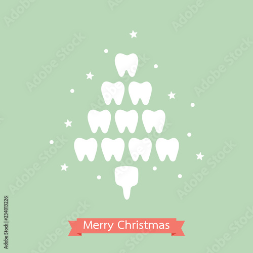 healthy tooth in the shape of Christmas tree for Merry Christmas and Happy New Year - dental cartoon vector