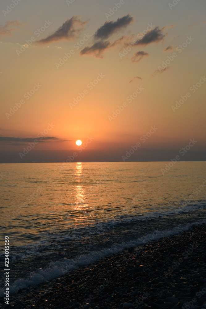 Sunset over the sea in the Bay of Imereti