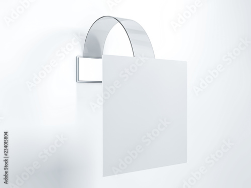 Blank wobbler hanging on wall mockup. 3D