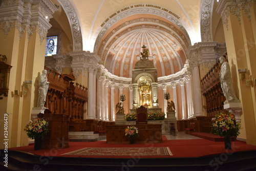 Arequipa  Peru - October 6  2018 - Interior details and main altar of the Arequipa Cathedral.