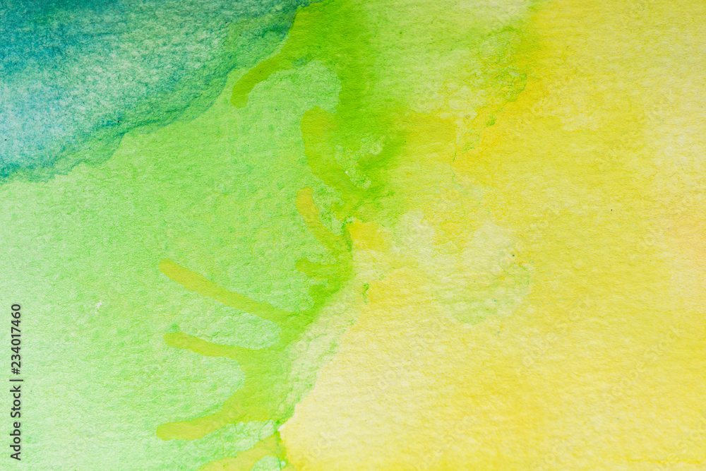 abstract green, yellow and turquoise watercolor background. art hand paint
