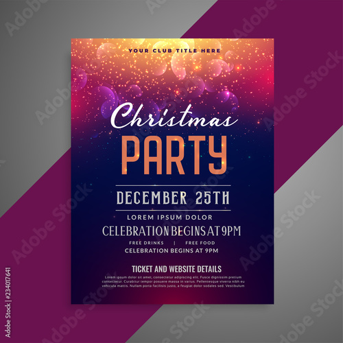 merry christmas sparkles party poster flyer design template