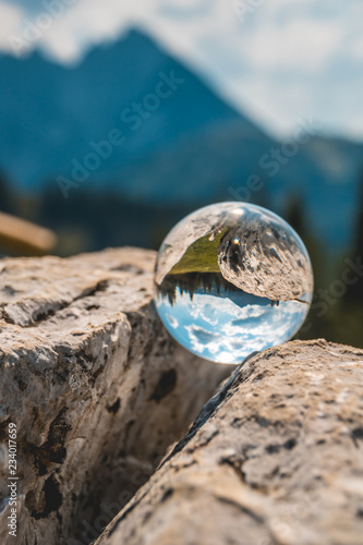 Crystal ball alpine landscape shot at Russbach-Salzburg-Austria