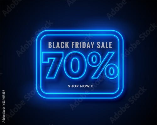 black friday sale banner in blue glowing neon lights