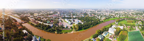 Saint Sophia orthodox cathedral and church of Resurrection of Jesus  The Kremlin Square of the Old City in a sunny summer day in Vologda Kremlin.