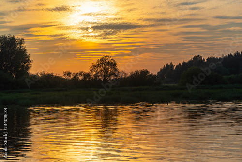 Sunset on the Volkhov River. Great Novgorod.