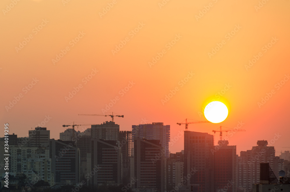 Orange sunset in the city