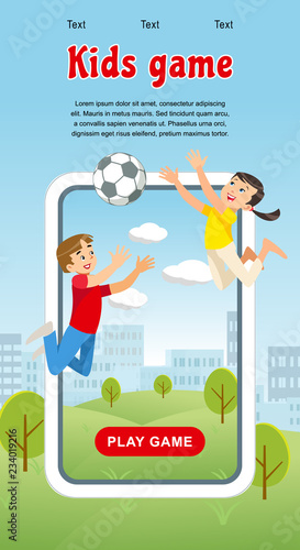 Vector Concept image Happy Kids Game Soccer Ball