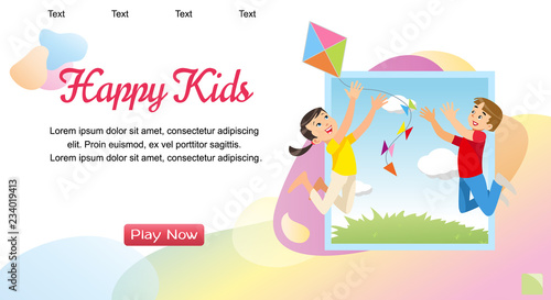 Vector concept image playing happy kids