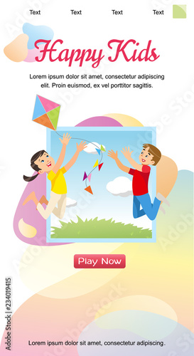 Vector concept image playing happy kids