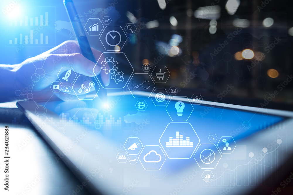 Modern computer virtual screen. Business technology and internet concept. IOT. Modern computer virtual screen. Business technology and internet concept. IOT.