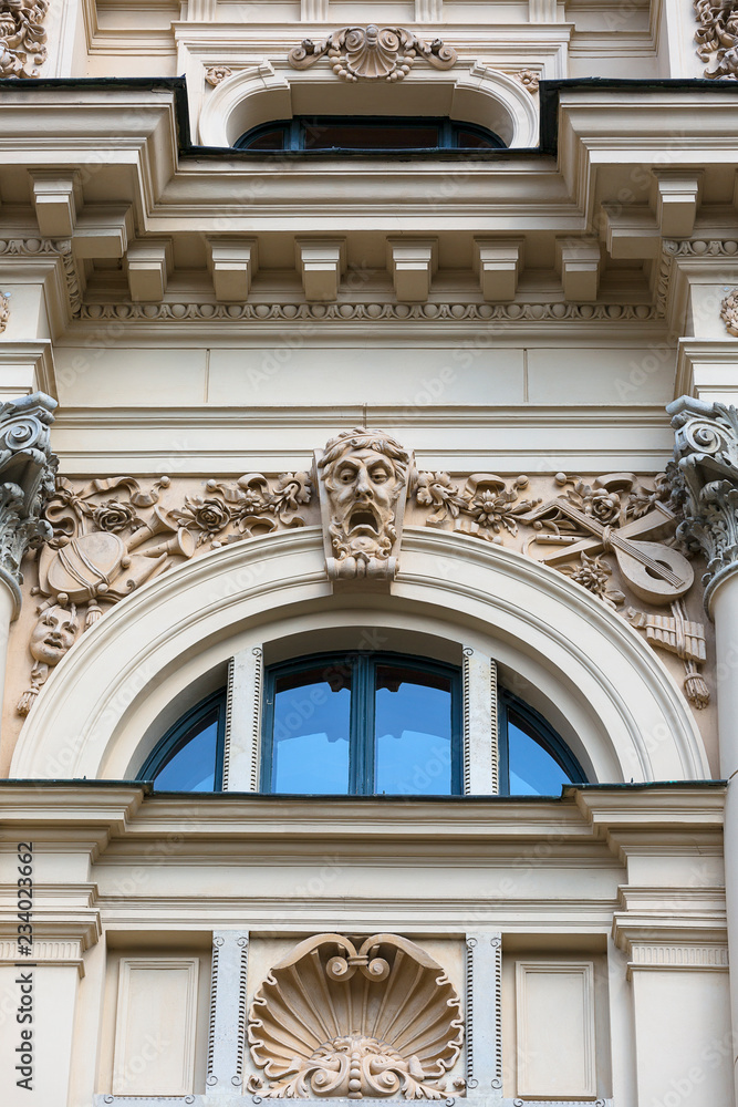 Juliusz Slowacki Theatre, details of facade, Krakow, Poland