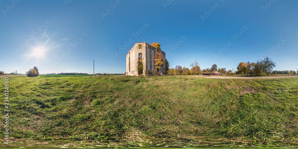 full seamless spherical panorama 360 degrees angle view near near the stone ruined abandoned tomb. 360 panorama  in equirectangular projection, ready VR AR virtual reality content
