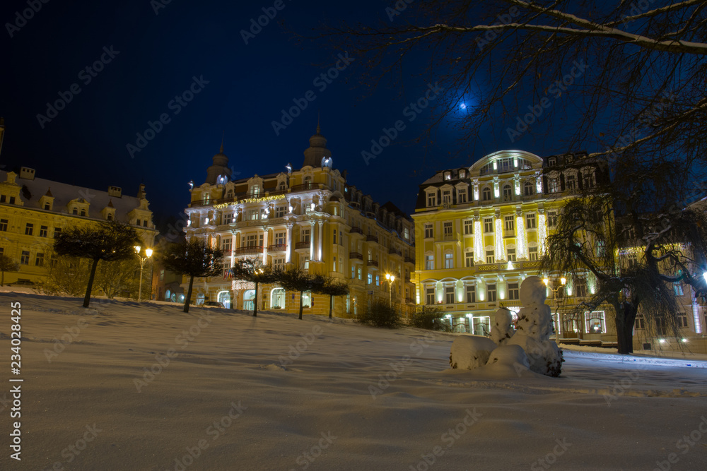 Winter and snow in spa resort Marianske Lazne (Marienbad) - Czech Republic