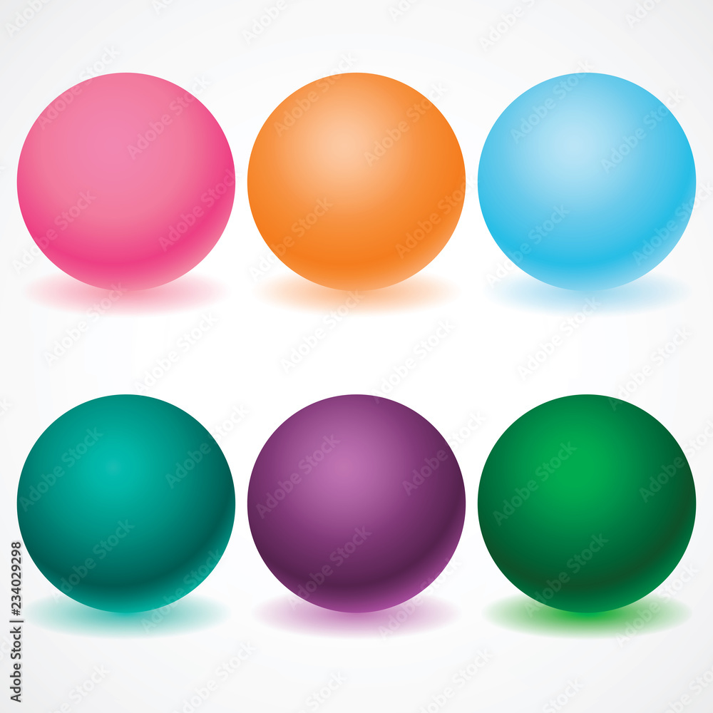 Set of multicolored spheres Balls, Pills, Capsules, Glass with shadows on a white background