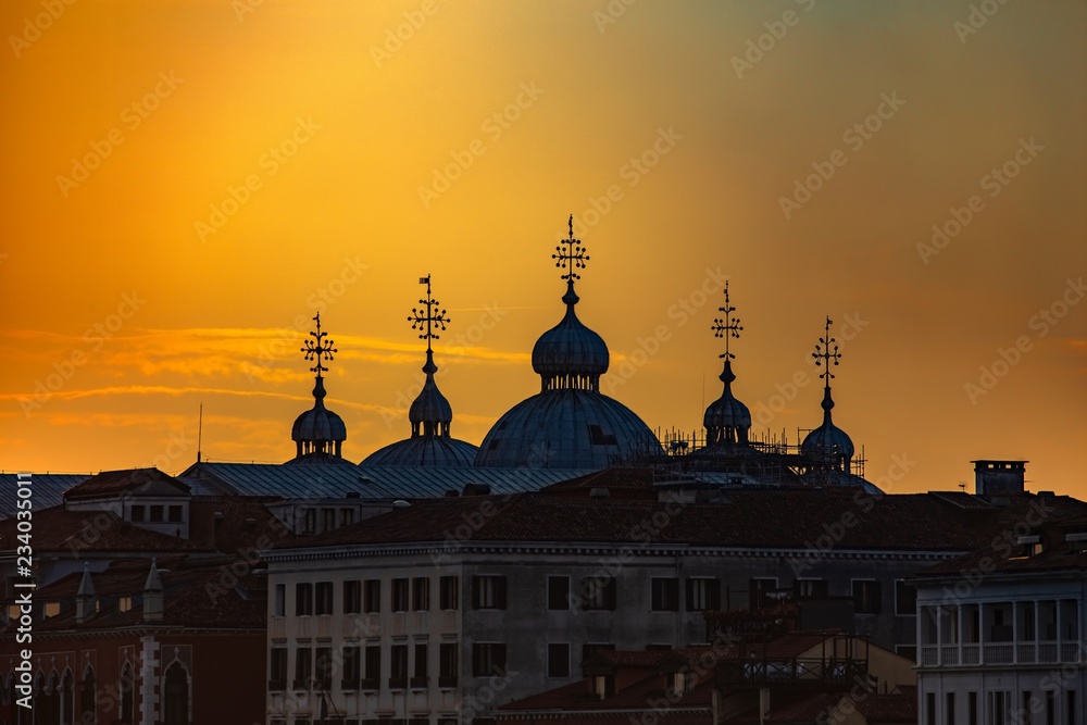 Italy beauty, evening cupolas of Doge's Palace on San Marco square in Venice, Venezia
