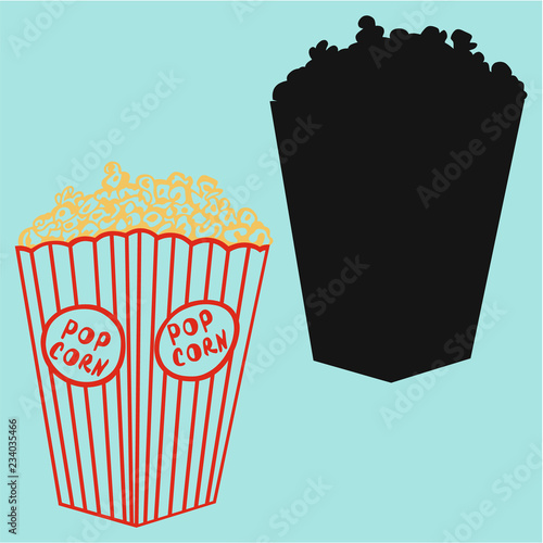 set cinema popcorn vector silhouette