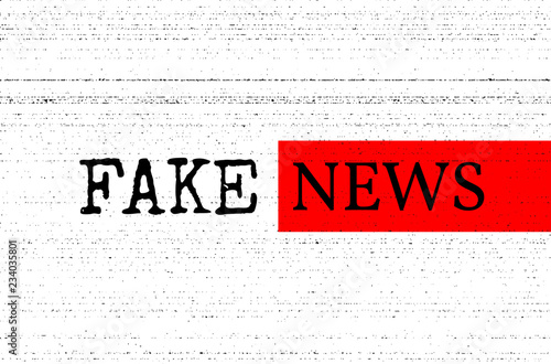 Fake news concept. Red, black and white vector illustration with grunge photocopy texture