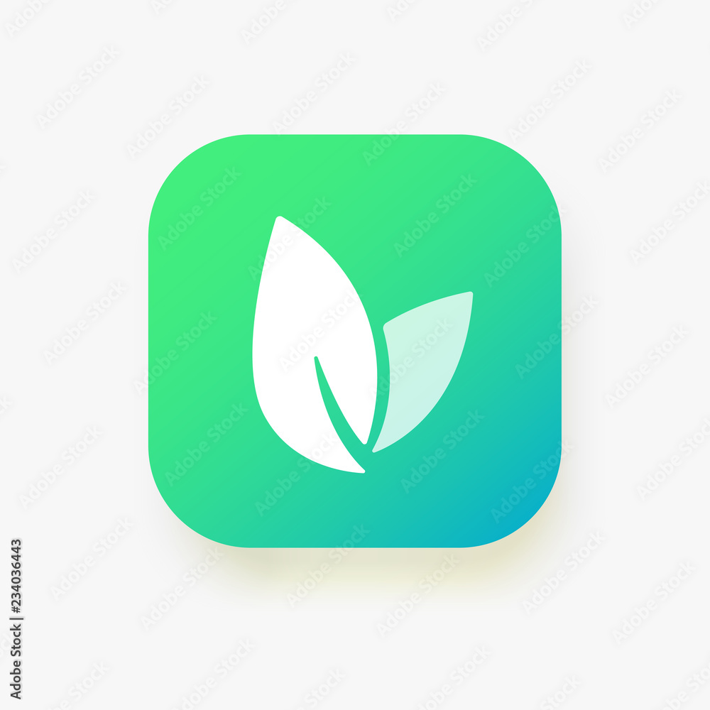Leaf icon, vector logo, button. Eco nature healthy concept. Green logotype natural plant symbol. Sign design for web site, mobile app. Element ecology bio organic illustration Leaf icon, vector logo, button. Eco nature healthy concept. Green logotype natural plant symbol. Sign design for web site, mobile app. Element ecology bio organic illustration